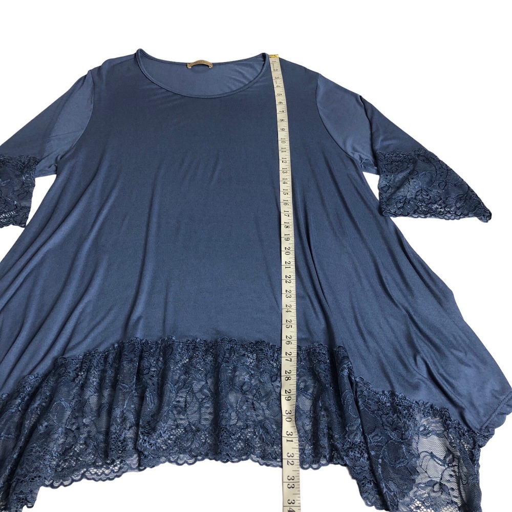 Beyond Capri Tunic Top Womens OS Blue Oversized Lace Hem Lagenlook Boho Italy - Picture 12 of 16